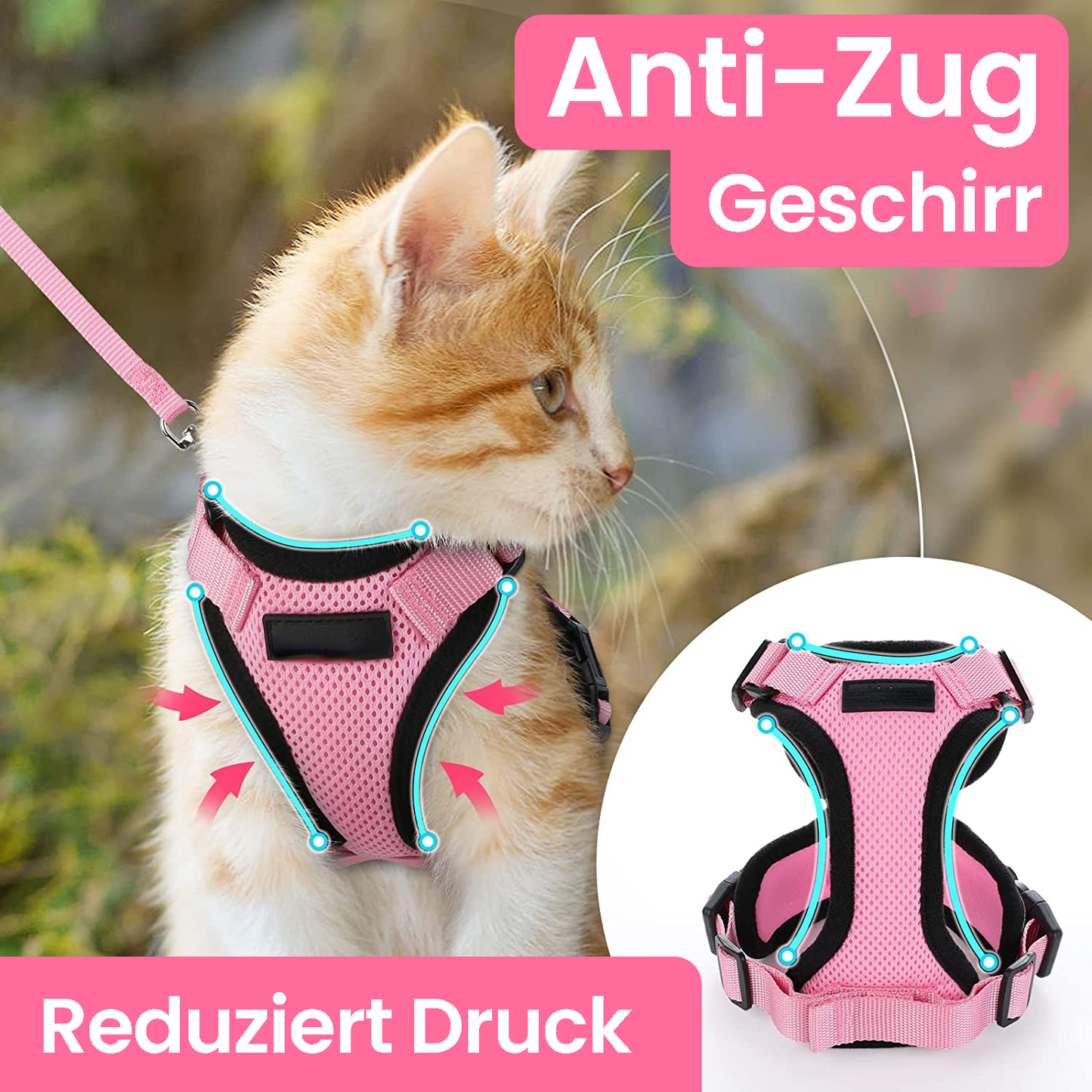 SafeCat™ Katzengeschirr atmungsaktiv mit Leine