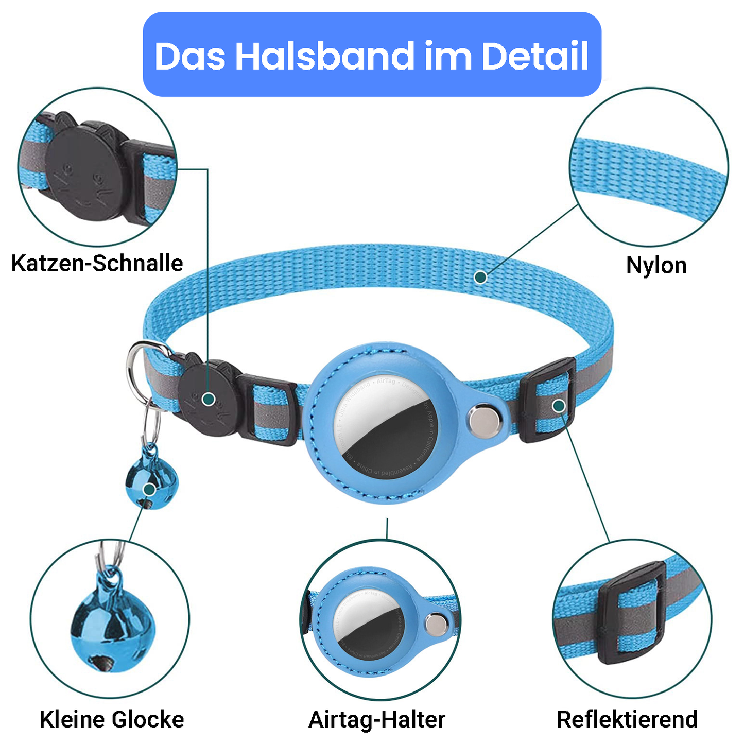 AirTag Katzenhalsband - Reflektierend, Wasserdicht, Sicher & Komfortabel